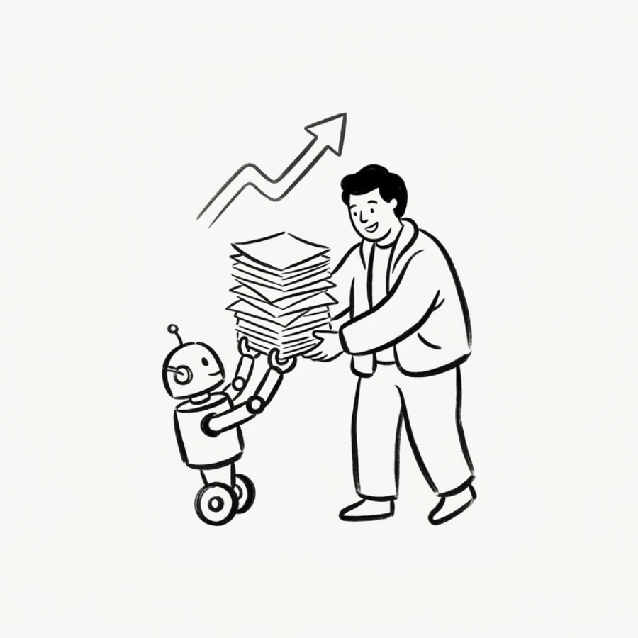 반복 업무를 AI에 넘겨 시간을 되찾는 과정 일러스트