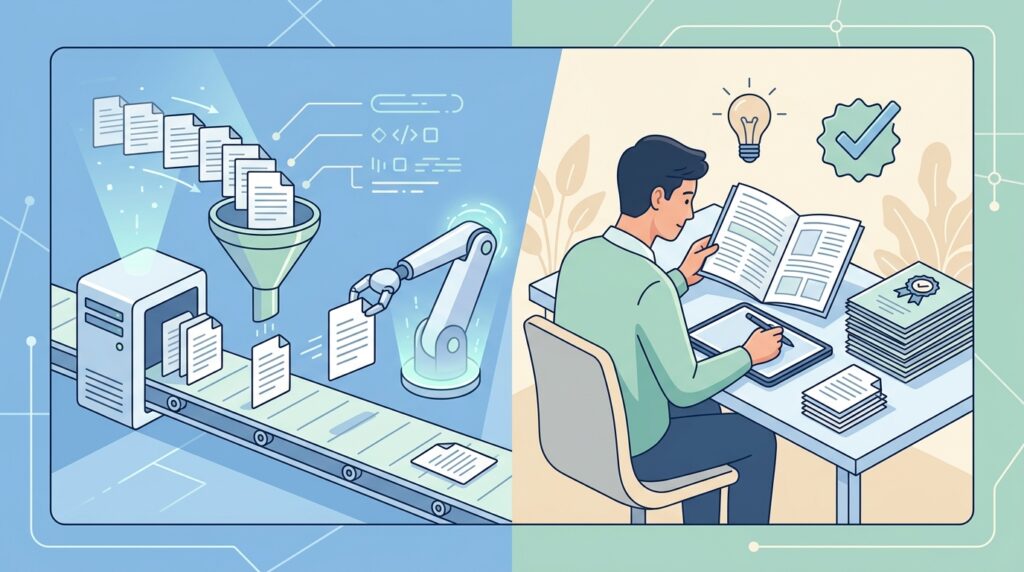 AI 초안을 그대로 발행하는 것과 사람이 검토한 뒤 발행하는 것의 차이 대표 이미지