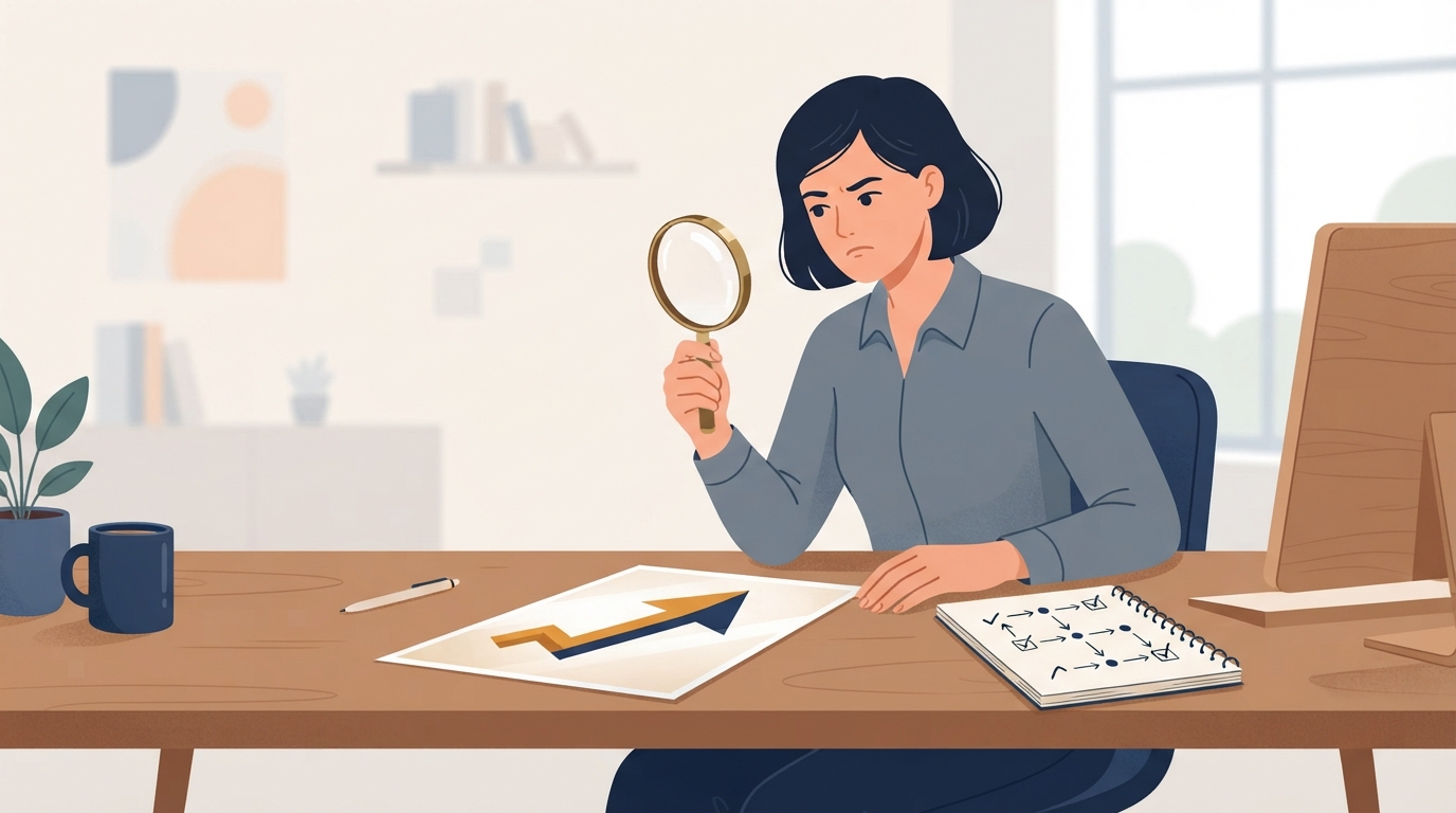홍보 문구 대신 과정을 검증하는 마케터 일러스트